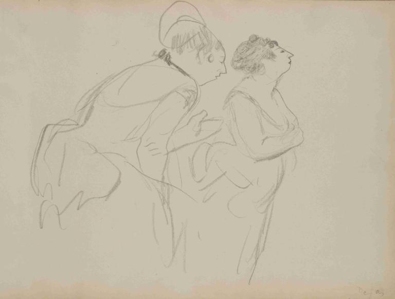 Sketches of Café Singers,Skisser av cafésångare,Edgar Degas,Skiss,Skiss, skiss, svartvit, hatt, 1 tjej