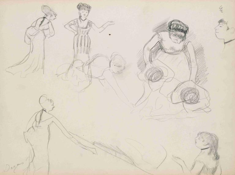 Sketches of Café Singers,Skisser av cafésångare,Edgar Degas,Skiss,Skiss, skiss, klänning, svartvit