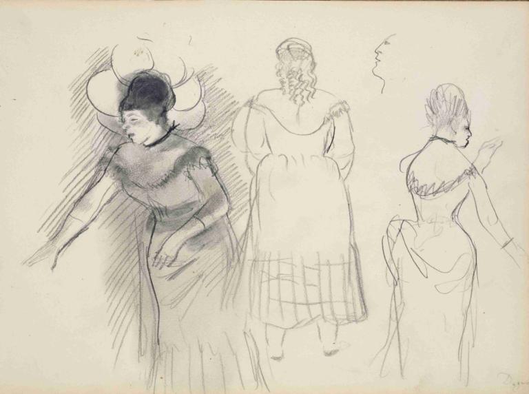 Sketches of Café Singers,Skisser av cafésångare,Edgar Degas,Skiss,Skiss, klänning, skiss, svartvit