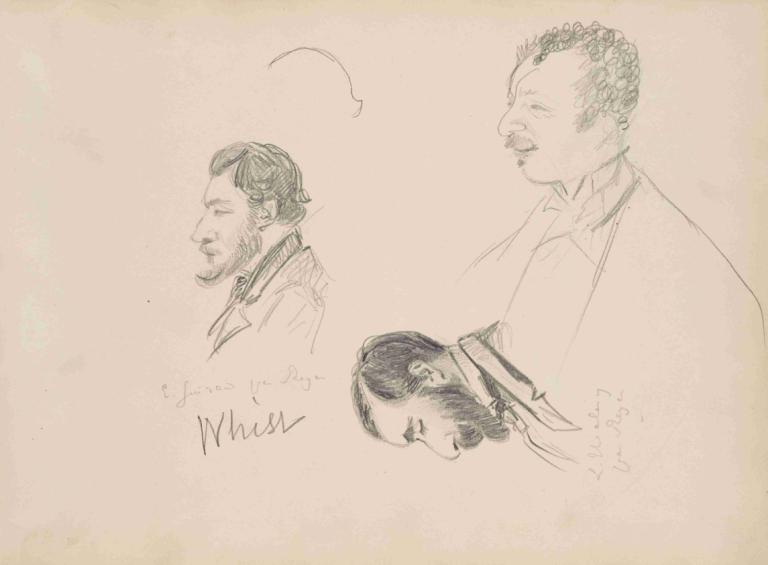 Sketches of Men in Profile,Skisser av män i profil,Edgar Degas,Skiss,Skiss, svartvit, 1 tjej, skiss, 1 pojke