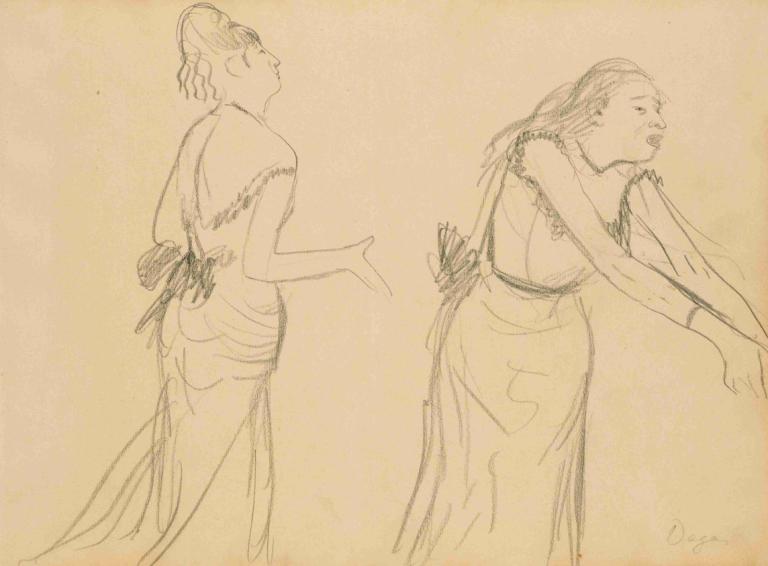 Sketches of a Café Singer,Skisser av en cafésångare,Edgar Degas,Skiss,Skiss, skiss, 2 tjejer, flera tjejer