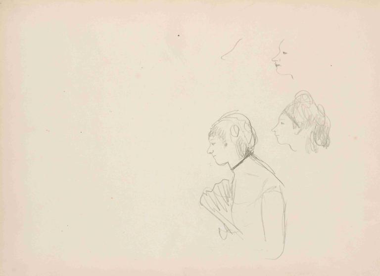 Sketches of a Café Singer,Skisser av en cafésångare,Edgar Degas,Skiss,Skiss, svartvit, 1 tjej, 1 pojke