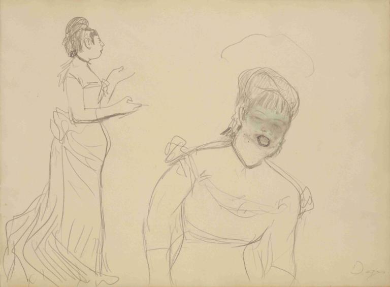 Sketches of a Café Singer,Skisser av en cafésångare,Edgar Degas,Skiss,Skiss, skiss, 1 tjej, 1 pojke, klänning