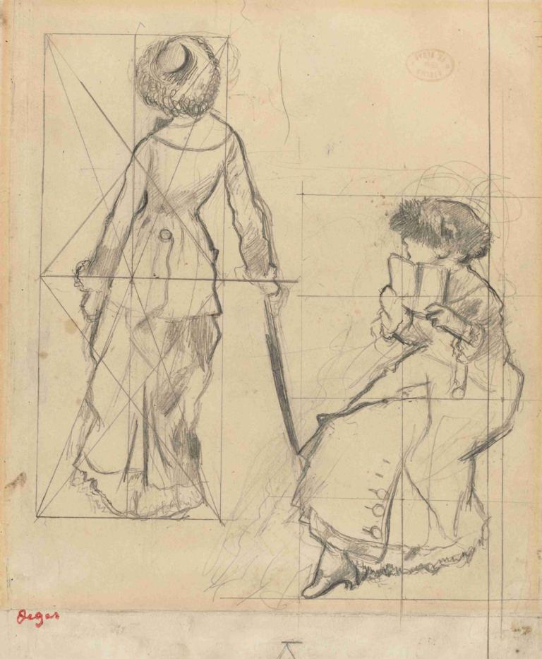 Study for 'Mary Cassatt at the Louvre' (recto),ルーブル美術館のメアリー・カサット」のための習作（レクト）,Edgar Degas,エドガー・ドガ,スケッチ,スケッチ