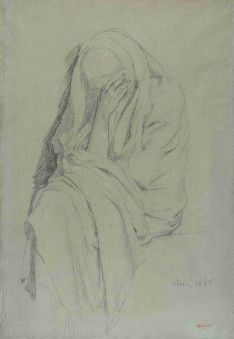 Study for Vieille Italienne,Studie för Vieille Italienne,Edgar Degas,Skiss,Skiss, solo, svartvit