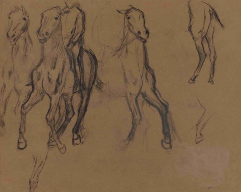 Study of Horses,Edgar Degas,Color Sketch,Color Sketch, horse, monochrome, no humans, traditional media