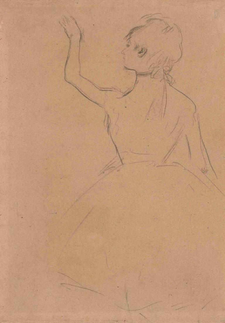 Study of a Ballet Dancer seen from the Back,Edgar Degas,Sketch,Sketch, solo, 1girl, monochrome, dress, sketch