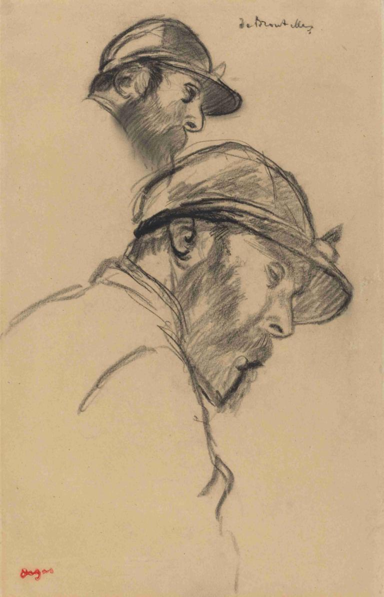 Study of a Jockey (M. de Broutelles),Edgar Degas,Sketch,Sketch, 1boy, hat, male focus, facial hair