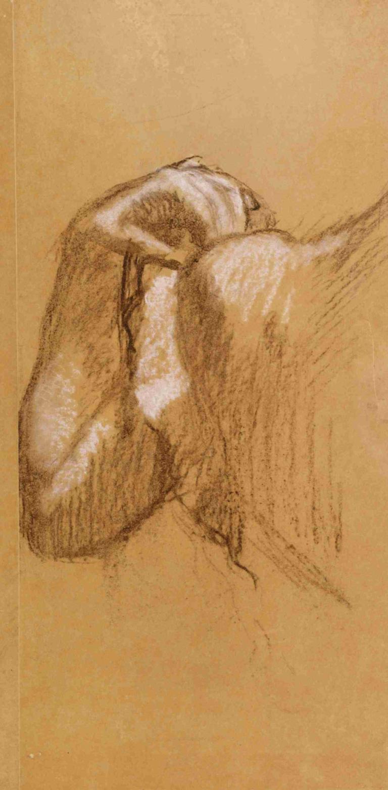 Study of an Arm,Edgar Degas,Sketch,Sketch, monochrome, 1boy, 1girl, simple background, male focus, sepia, solo