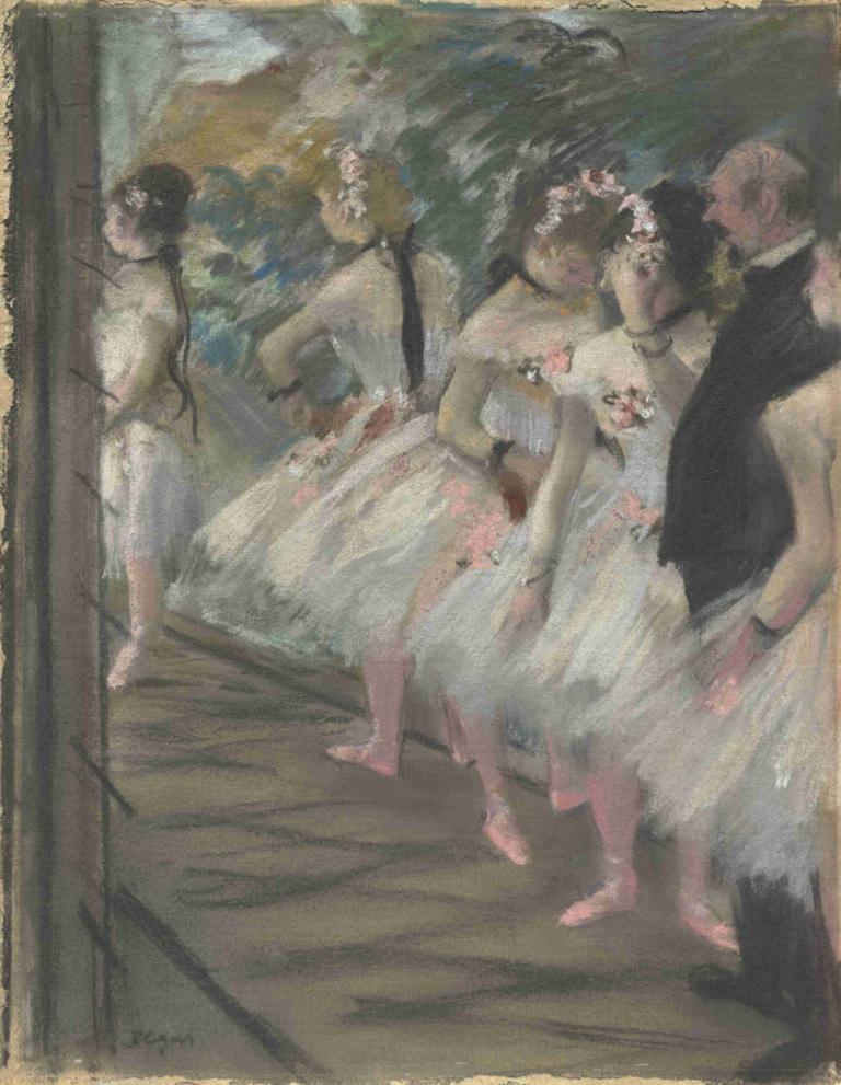 The Ballet,Das Ballett,Edgar Degas,Ölgemälde,Ölgemälde, Kleid, mehrere Mädchen, weißes Kleid, schwarzes Haar