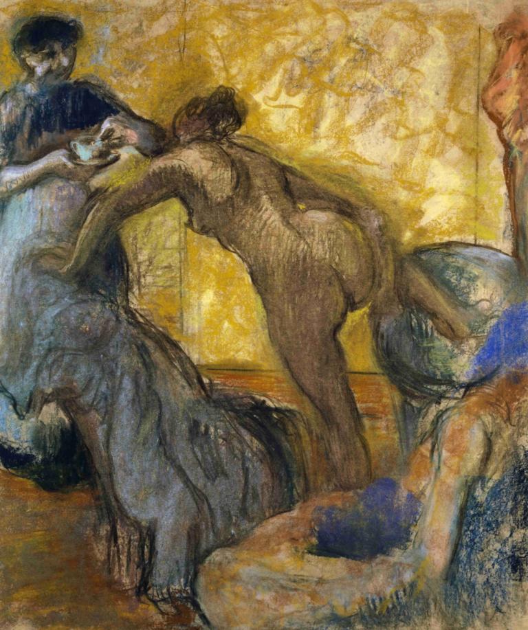 The Cup of Hot Chocolate,Die Tasse mit heißer Schokolade,Edgar Degas,Pastell,Pastell, Arsch, nackt