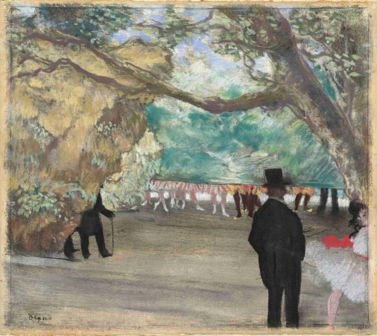 The Curtain,Der Vorhang,Edgar Degas,Ölgemälde,Ölgemälde, Baum, Zylinder, Hut, mehrere Jungen