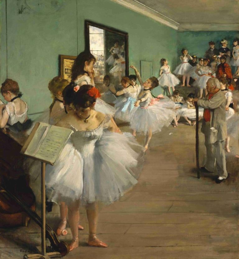 The Dance Class,ダンスクラス,Edgar Degas,エドガー・ドガ,油絵,油絵, ダンシング, 複数の女の子, 6人以上の女の子, ドレス, 複数の男の子, バレエ, バレリーナ, 屋内で