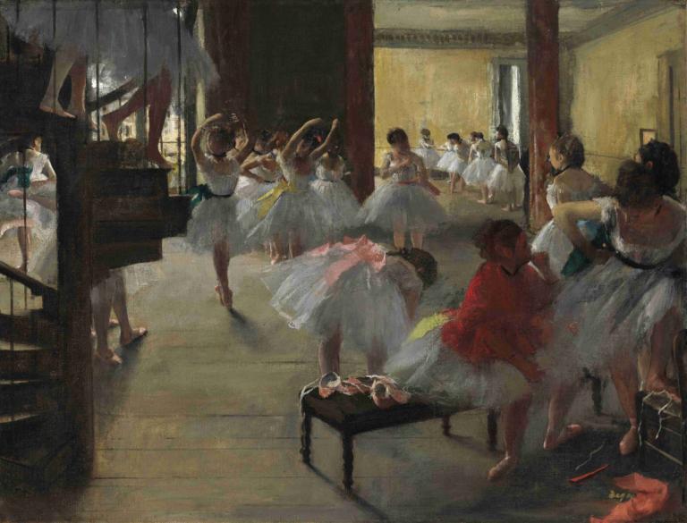 The Dance Class,Der Tanzkurs,Edgar Degas,Ölgemälde,Ölgemälde, Kunstparodie, mehrere Mädchen, Tanzen, Kleid