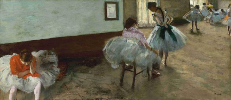 The Dance Lesson,Die Tanzstunde,Edgar Degas,Ölgemälde,Ölgemälde, mehrere Mädchen, Kleid, Sitzung, drinnen