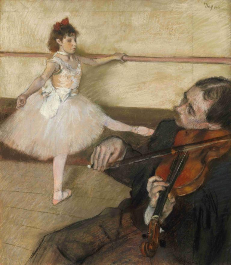 The Dance Lesson,Die Tanzstunde,Edgar Degas,Ölgemälde,Ölgemälde, 1Mädchen, 1Junge, Geige, Instrument, Kleid