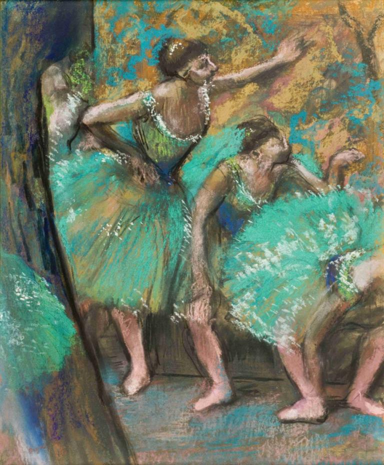 The Dancers,Die Tänzer,Edgar Degas,Ölgemälde,Ölgemälde, Kunstparodie, mehrere Mädchen, Kleid, barfuß