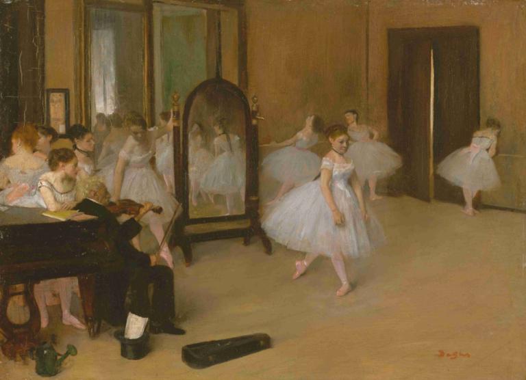 The Dancing Class,Der Tanzkurs,Edgar Degas,Ölgemälde,Ölgemälde, Kleid, mehrere Mädchen, weißes Kleid