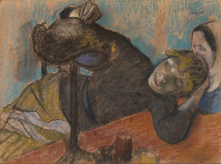 The Milliner,Die Hutmacherin,Edgar Degas,Ölgemälde,Ölgemälde, 1Mädchen, schwarzes Haar, mehrere Jungen