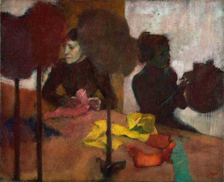 The Milliners,Die Milliners,Edgar Degas,Ölgemälde,Ölgemälde, Tisch, schwarzes Haar, Sitzung, mehrere Jungen