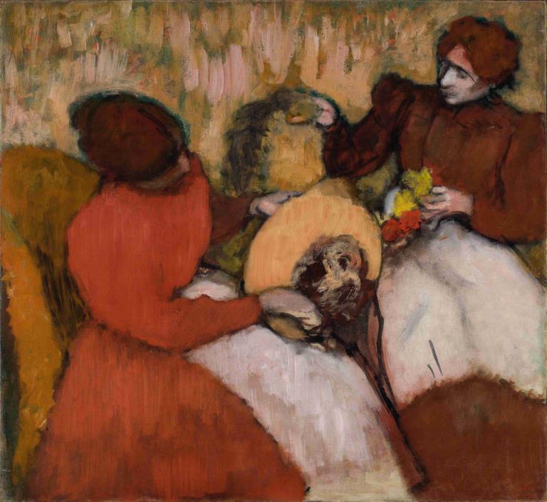 The Milliners,Die Milliners,Edgar Degas,Ölgemälde,Ölgemälde, mehrere Jungen, Kunstparodie, Vogel, Sitzung, Hut