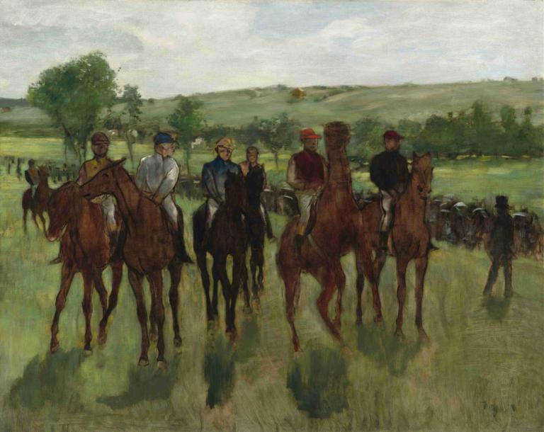 The Riders,Die Reiter,Edgar Degas,Ölgemälde,Ölgemälde, mehrere Jungen, Pferd, draußen, Reiten, Baum