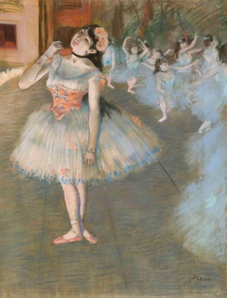 The Star,Der Stern,Edgar Degas,Pastell,Pastell, Kleid, schwarzes Haar, 1Mädchen, lange Haare