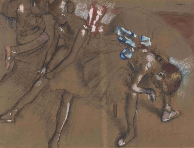 Three Dancers Resting,Ba vũ công đang nghỉ ngơi.,Edgar Degas,- Edgar Dega.,Phấn màu,Phấn màu, nhiều cô gái