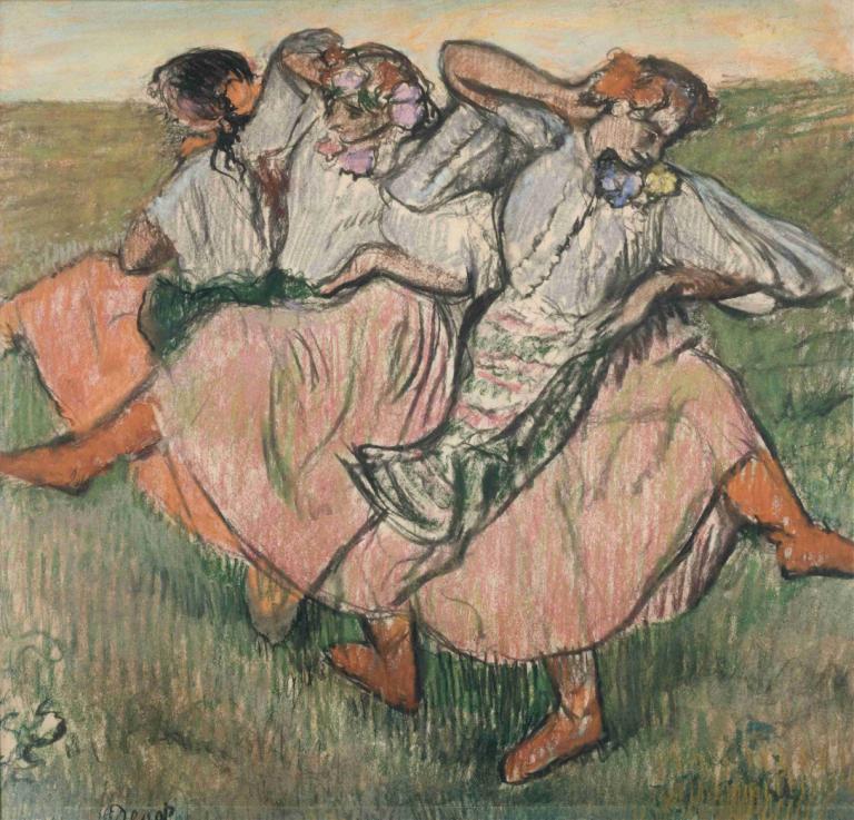 Three Russian Dancers,Ba vũ công Nga.,Edgar Degas,- Edgar Dega.,Phấn màu,Phấn màu, sự nhại lại mỹ thuật