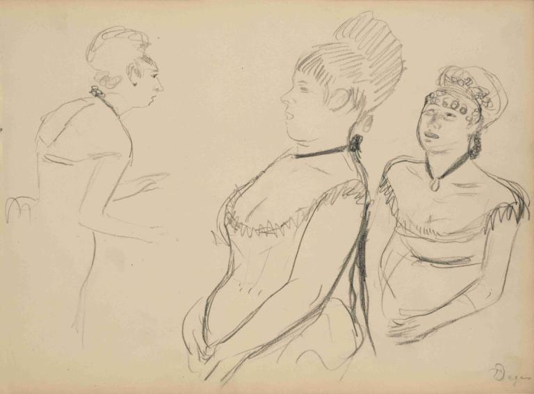 Three Sketches,Ba bức phác thảo,Edgar Degas,- Edgar Dega.,Phác thảo,Phác thảo, phác họa, đầm, Đơn sắc