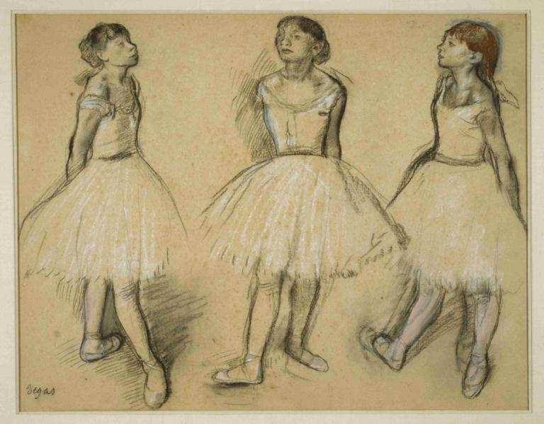 Three Studies of a Dancer in Fourth Position,4 vũ công, 3 câu hỏi.,Edgar Degas,- Edgar Dega.,Phác thảo