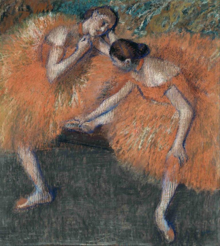 Two Dancers,두 명의 댄서,Edgar Degas,에드가 드가,파스텔,파스텔, 흑발, 여자 1명, 거짓말하는, 맨발, 전통 미디어, 여러 여자, 갈색 머리, 여자 2명