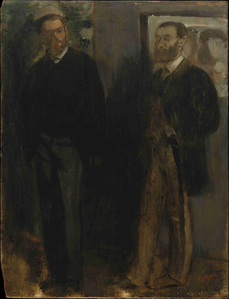 Two Men,두 남자,Edgar Degas,에드가 드가,오일 페인팅,오일 페인팅, 여러 소년, 2소년, 공식적인, 남성 집중, 넥타이, 정장, 얼굴 털, 서 있는, 셔츠, 바지, 재킷