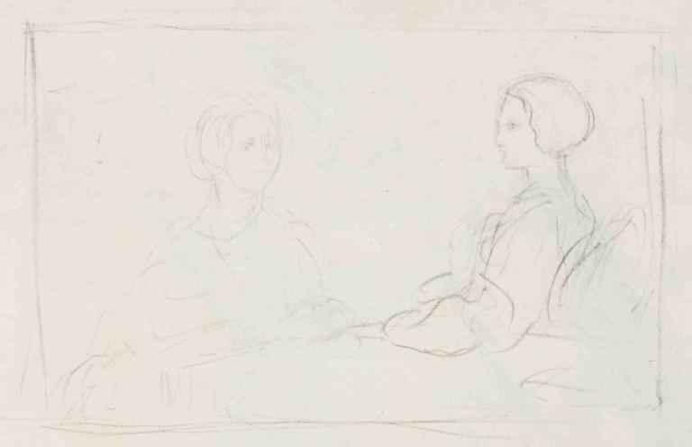 Two Seated Women,두 명의 앉은 여성,Edgar Degas,에드가 드가,스케치,스케치, 단색화, 스케치, 여자 2명, 여러 여자, 전통 미디어