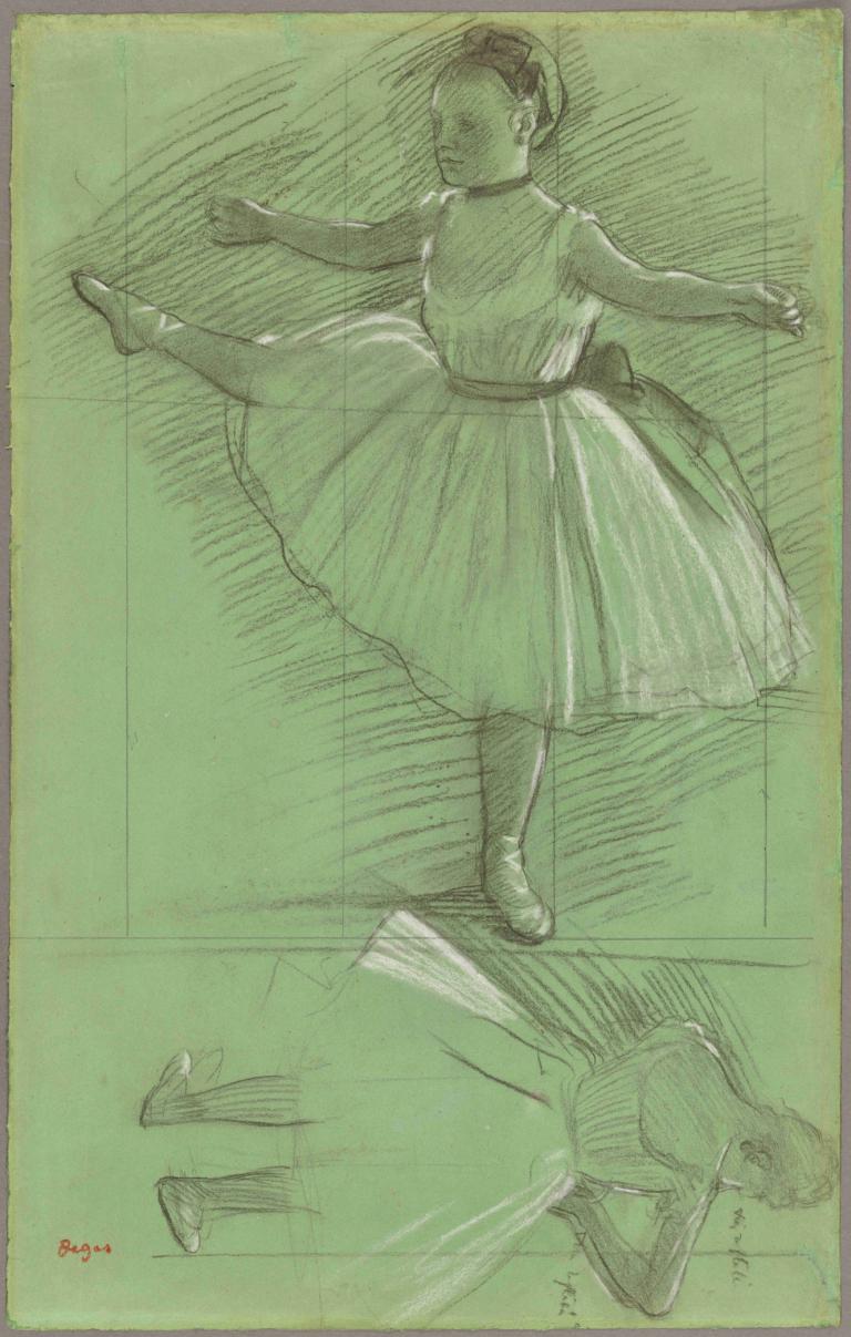 Two Studies of Dancers,ダンサーの2つの研究,Edgar Degas,エドガー・ドガ,カラースケッチ,カラースケッチ, 1女の子, ドレス, スケッチ, バレエシューズ, モノクロ, バレリーナ