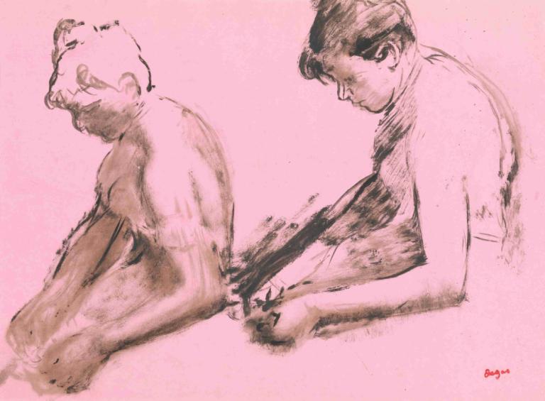 Two Studies of Dancers,댄서에 대한 두 가지 연구,Edgar Degas,에드가 드가,컬러 스케치,컬러 스케치, 단색화, 2소년, 남성 집중, 여러 소년, 나체상, 스케치