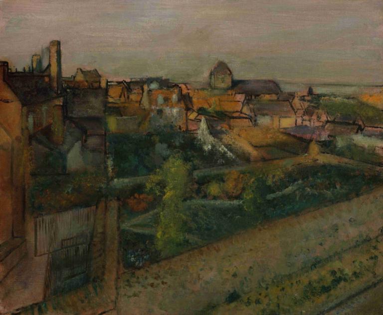 View of Saint-Valéry-sur-Somme,생 발레 쉬르 솜의 전경,Edgar Degas,에드가 드가,오일 페인팅,오일 페인팅, 인간은 없어, 경치, 옥외, 전통 미디어, 건물, 하늘