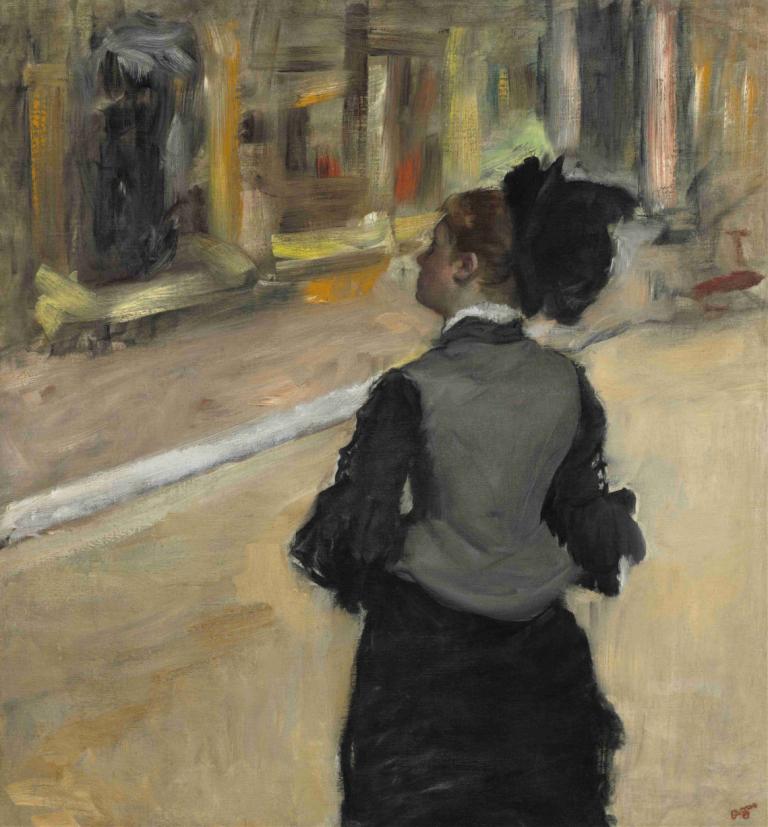 Woman Viewed from Behind (Visit to a Museum),Kvinne sett bakfra (besøk på et museum),Edgar Degas,Pastell