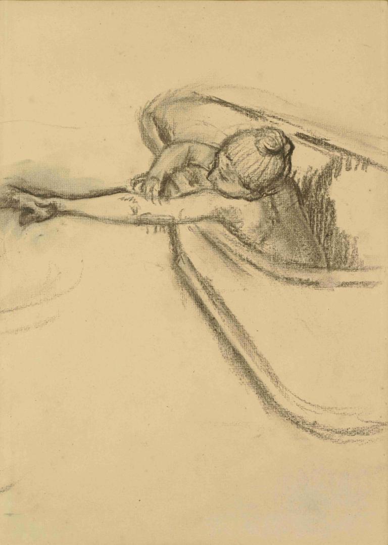 Woman in the Bath Drying her Arm,목욕탕에서 팔을 말리는 여성,Edgar Degas,에드가 드가,스케치,스케치, 단색화, 여자 1명, 독주, 스케치, 헤어 번, 전통 미디어