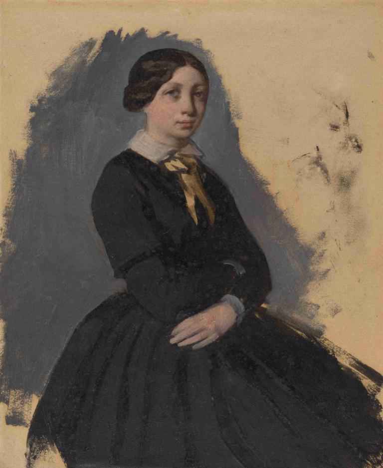 Young Woman In Black,검은 옷을 입은 젊은 여성,Edgar Degas,에드가 드가,오일 페인팅,오일 페인팅, 여자 1명, 독주, 드레스, 검정 드레스, 갈색 머리, 긴 소매