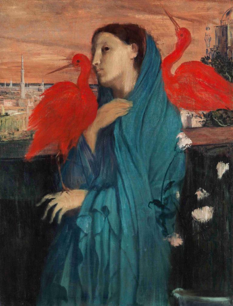 Young Woman with Ibis,Edgar Degas,Oil Painting,Oil Painting, 1boy, solo, male focus, fine art parody