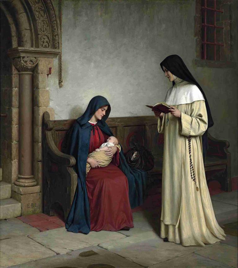 Books And Art Maternity,Kitaplar ve Sanat Annelik,Edmund Blair Leighton,Yağlı boya,Yağlı boya