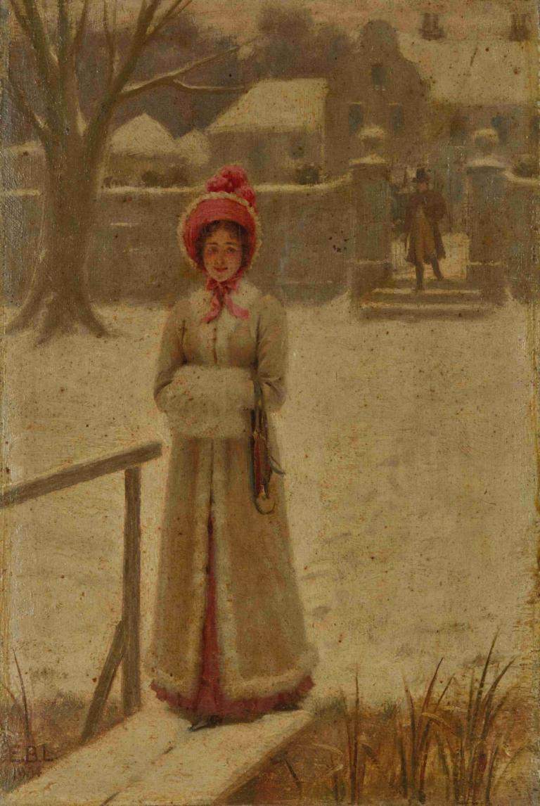 The winter walk,El paseo invernal,Edmund Blair Leighton,Pintura al óleo,Pintura al óleo, 1 chica, árbol