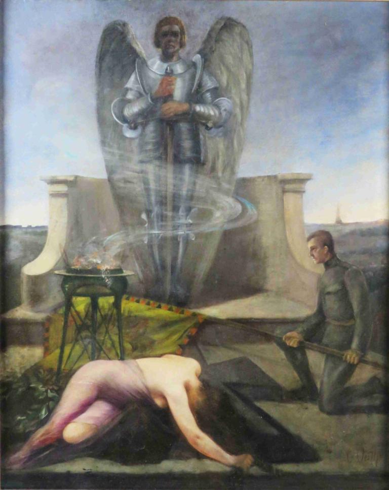 Ehrung an einem Heldendenkmal,Ære ved et heltemonument,Eduard Veith,Oljemaleri,Oljemaleri, våpen, sverd