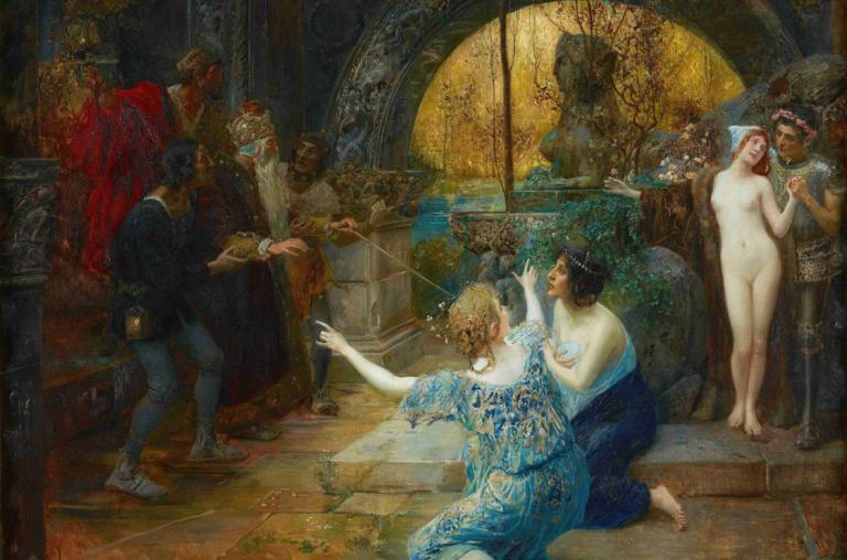 Fountain of youth,Ungdoms fontæne,Eduard Veith,Oliemaleri,Oliemaleri, kunstparodi, nøgen, flere drenge