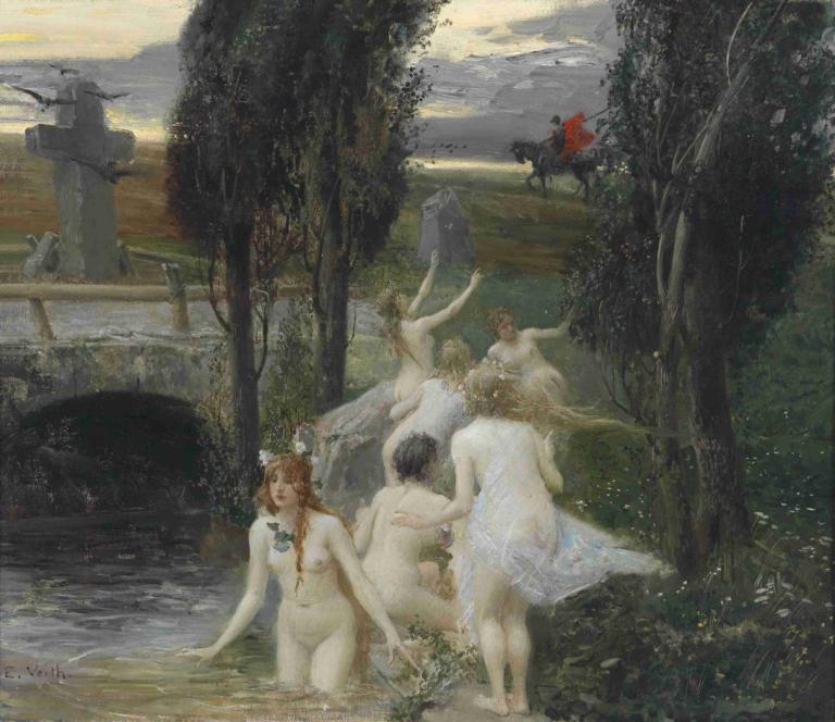 Nereiden,Eduard Veith,Oil Painting,Oil Painting, fine art parody, faux traditional media, nude, water