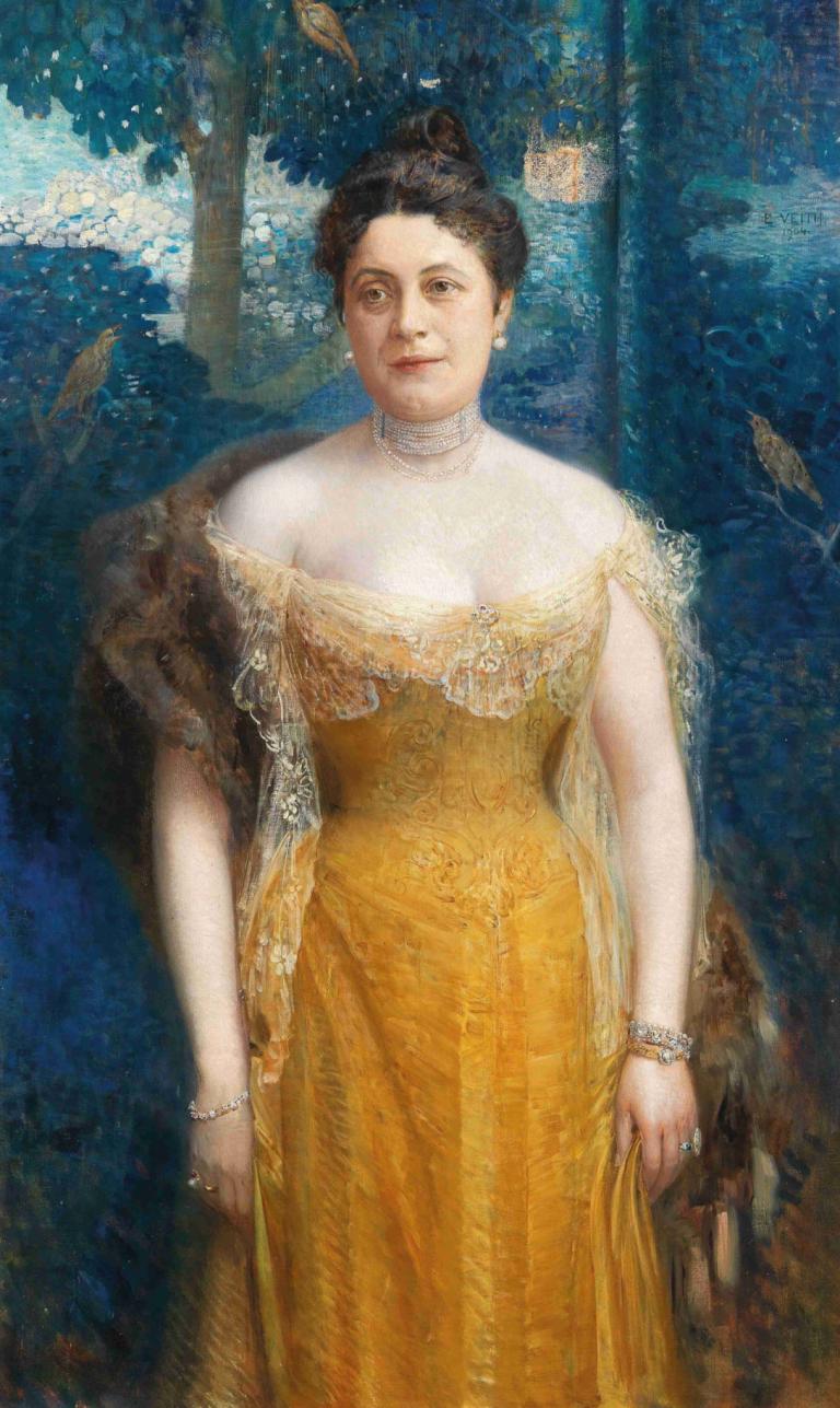 Portrait of Louise Dobner von Dobenau,루이스 도브너 폰 도베나우의 초상화,Eduard Veith,에두아르트 베이트,오일 페인팅,오일 페인팅, 여자 1명, 보석류