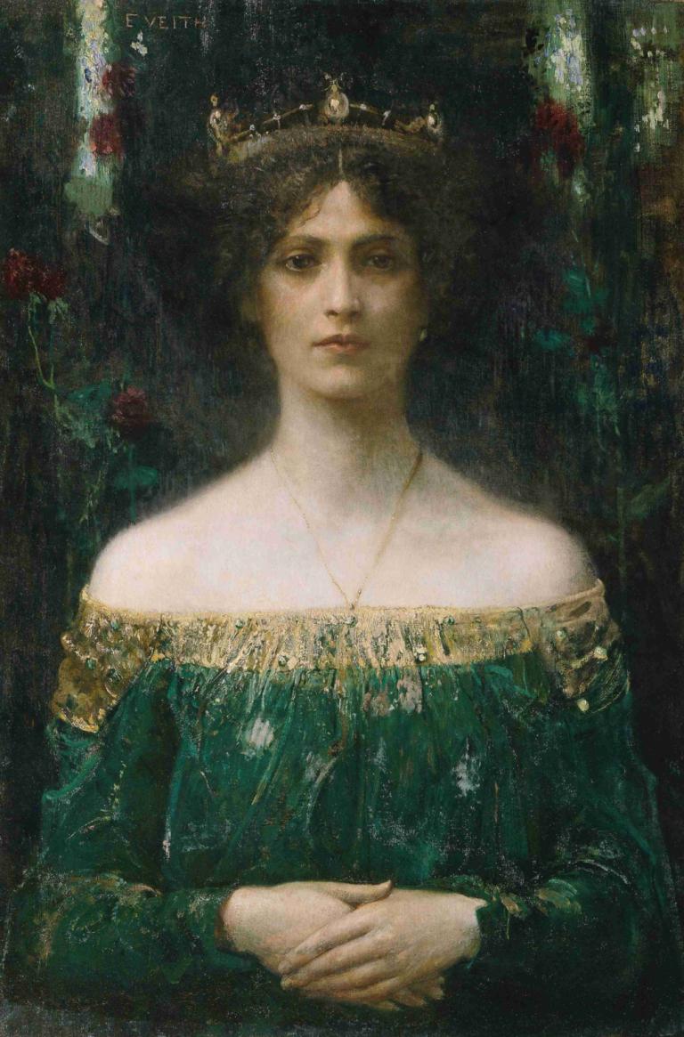 The King's Daughter,王の娘,Eduard Veith,エドゥアルド・ヴァイス,油絵,油絵, 1女の子, ソロ, ネックレス, ジュエリー, 自分の手を合わせて, ドレス, 現実的な