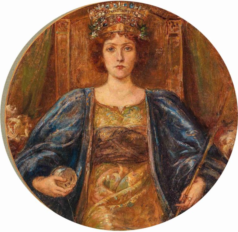 The Queen,ザ・クイーン,Eduard Veith,エドゥアルド・ヴァイス,油絵,油絵, 1女の子, 美術パロディ, ソロ, クラウン, ドレス, 視聴者を見ている, ジュエリー, 茶髪, ショートヘア