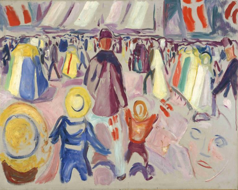 17th of May in a Small, Norwegian Town,Edvard Munch,Tempera,Tempera, traditional media, multiple boys